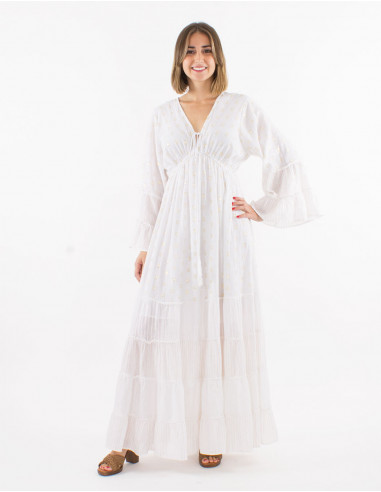 Robe longue voile de coton doublée avec fils...