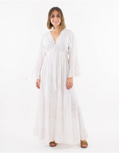 Robe longue voile de coton doublée avec fils...