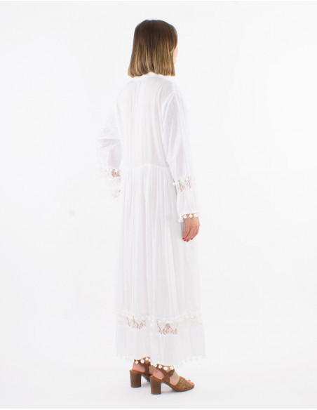 Robe longue viscose doublée manches longues avec pompons