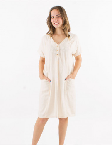 Robe 54% lin 46% viscose avec poches manches...