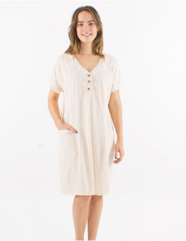 Robe 54% lin 46% viscose avec poches manches...