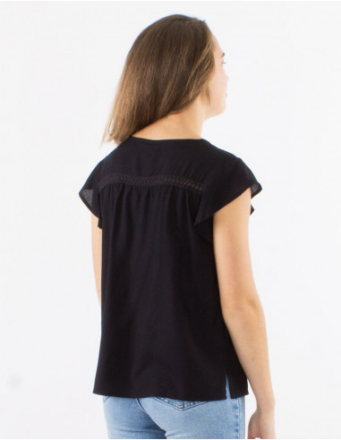 Chemisier viscose uni col V petites manches