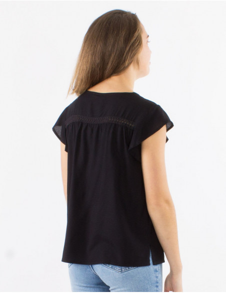 Chemisier viscose uni col V petites manches