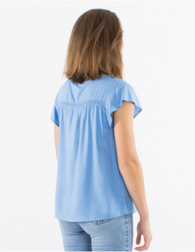 Chemisier viscose uni col V petites manches