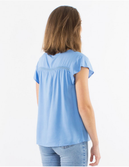 Chemisier viscose uni col V petites manches