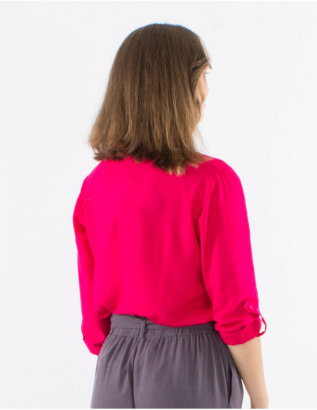 Chemisier viscose uni boutonne manches longues