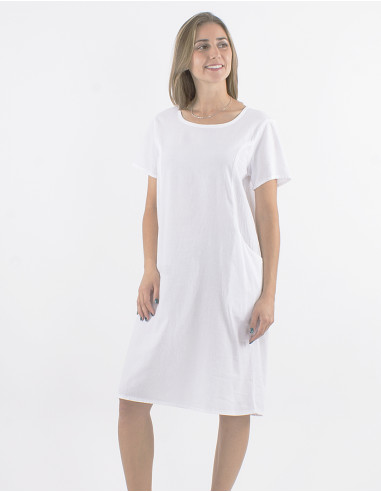 Robe coton uni manches courtes poches sw