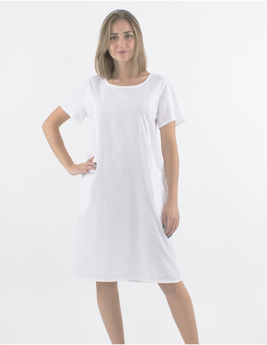 Robe coton uni manches courtes poches sw