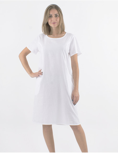 Robe coton uni manches courtes poches sw