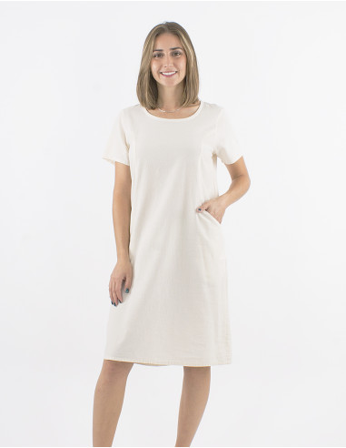 Robe coton uni manches courtes poches sw