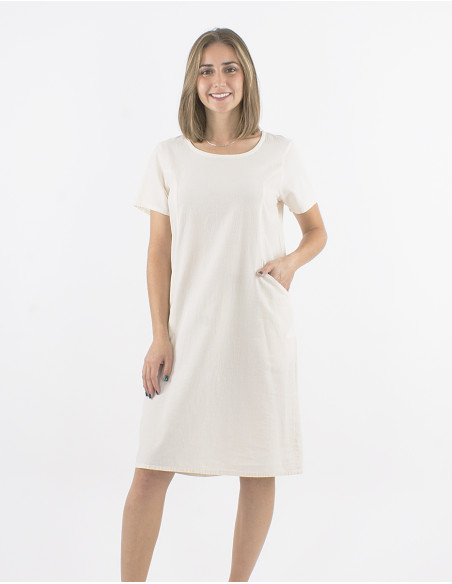 Robe coton uni manches courtes poches sw