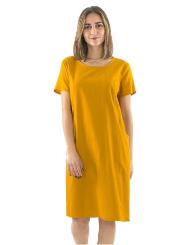 Robe coton uni manches courtes poches sw