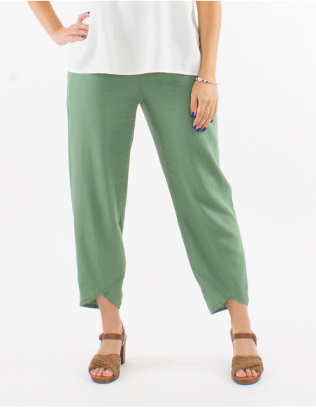 Pantalon 54% lino 46% viscosa 2 bolsillos cintura elastica
