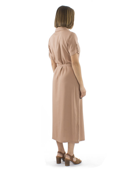 Robe longue 54% lin 46% viscose boutonnée manches courtes