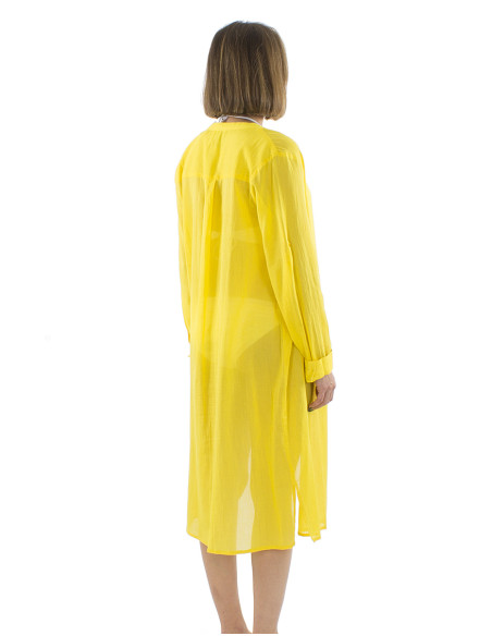 Robe voile coton uni boutonnée manches longues