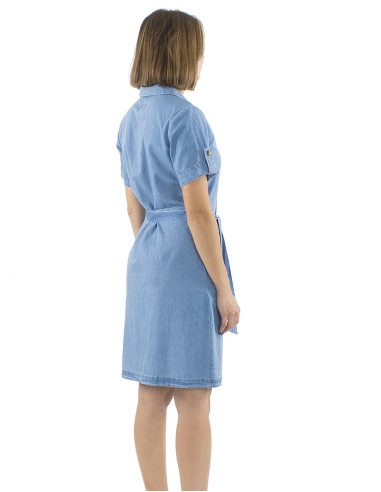 Robe coton denim boutonnée manches courtes col