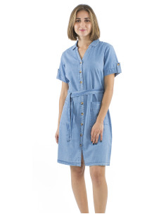 Robe coton denim boutonnée manches courtes col 2