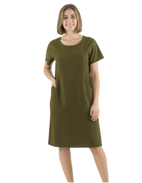 Robe coton uni manches courtes poches sw