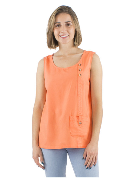 Top 54% lin 46% viscose débardeur 1 poche