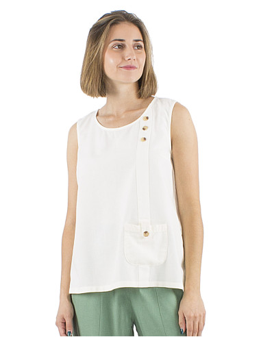 Top 54% lin 46% viscose débardeur 1 poche