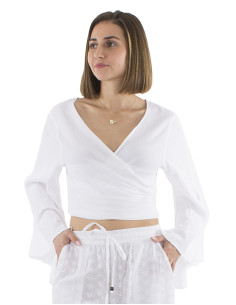 Chemisier coton blanc croisé Crop Top 2
