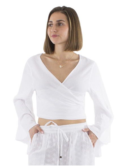 Chemisier coton blanc croisé Crop Top