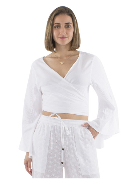 Chemisier coton blanc croisé Crop Top