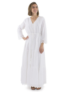 Robe coton blanc brodée doublée manches 3/4 2