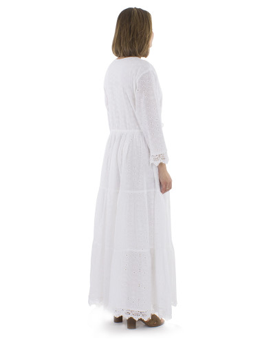 Robe coton blanc brodée doublée manches 3/4