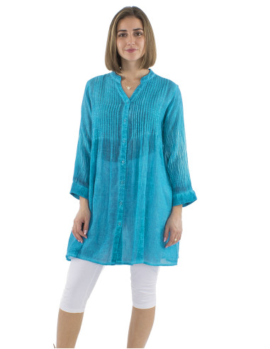 Tunique coton uni surteint plis poitrine