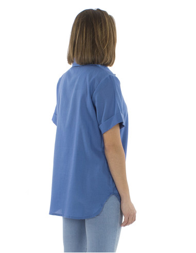 Chemisier coton mousse uni boutonné manches...