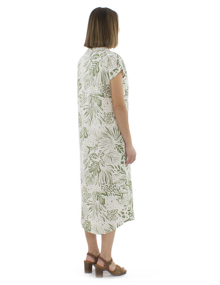 Robe 70% viscose 30% lin boutonnée 2 poches imprimé Nature