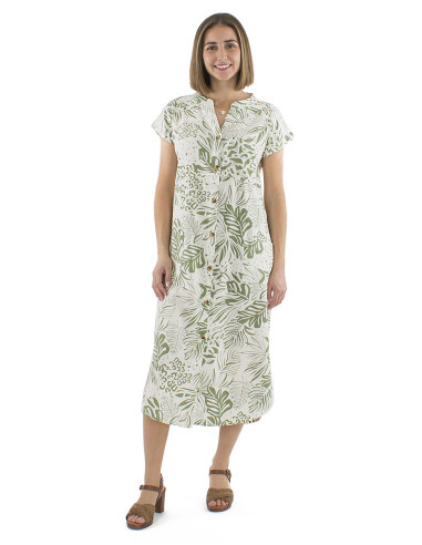 Robe 70% viscose 30% lin boutonnée 2 poches...