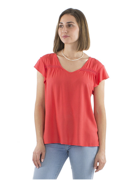 Chemisier viscose uni col V petites manches