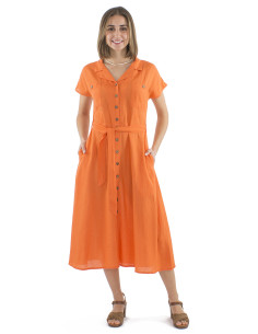 Robe longue 91% viscose 9% lin boutonnée 2 poches poitrine 2