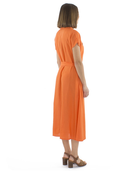 Robe longue 91% viscose 9% lin boutonnée 2 poches poitrine