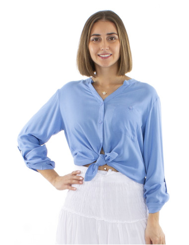 Chemisier viscose uni boutonne manches longues