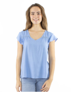 Chemisier viscose uni col mao boutonné sans manches