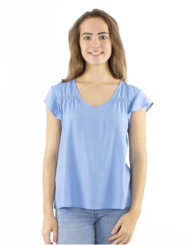 Chemisier viscose uni col mao boutonné sans manches