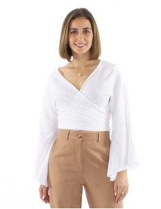 Chemisier coton blanc croisé Crop Top