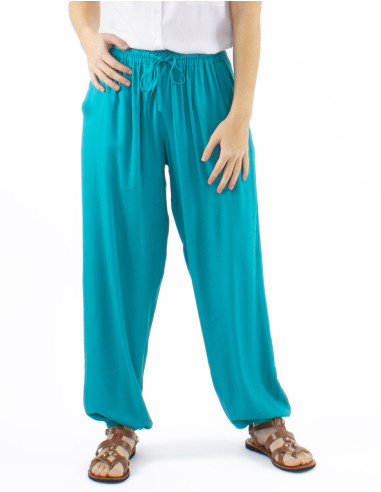 Pantalon viscosa liso con bolsillos bajo con...