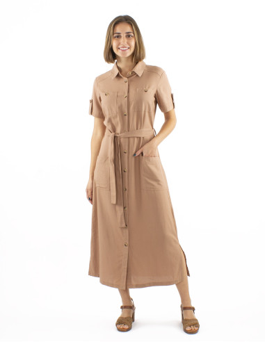 Robe longue 54% lin 46% viscose boutonnée...