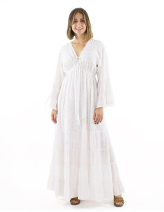 Robe longue voile de coton doublée avec fils metalliques...