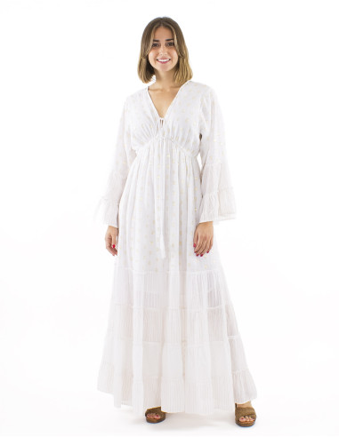 Robe longue voile de coton doublée avec fils...