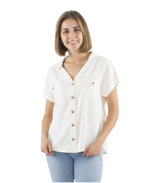 Chemisier 54% lin 46% viscose boutonné avec poches poitrine