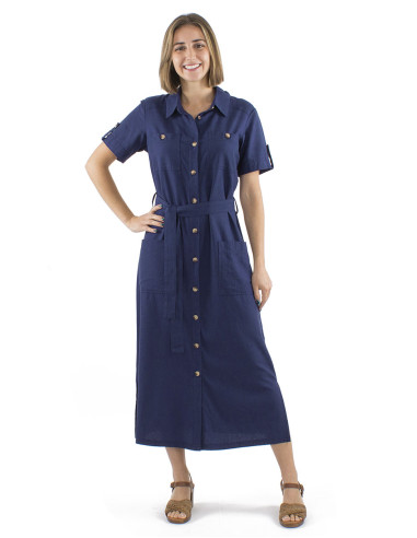 Robe longue 54% lin 46% viscose boutonnée...