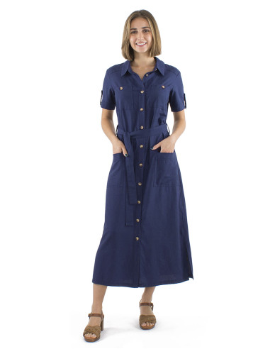 Robe longue 54% lin 46% viscose boutonnée...