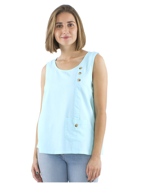 Top 54% lin 46% viscose débardeur 1 poche