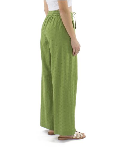 Pantalon coton brodé uni ceinture élastique