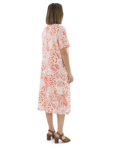 Robe 70% viscose 30% lin plis taille manches courtes imprimé Nature